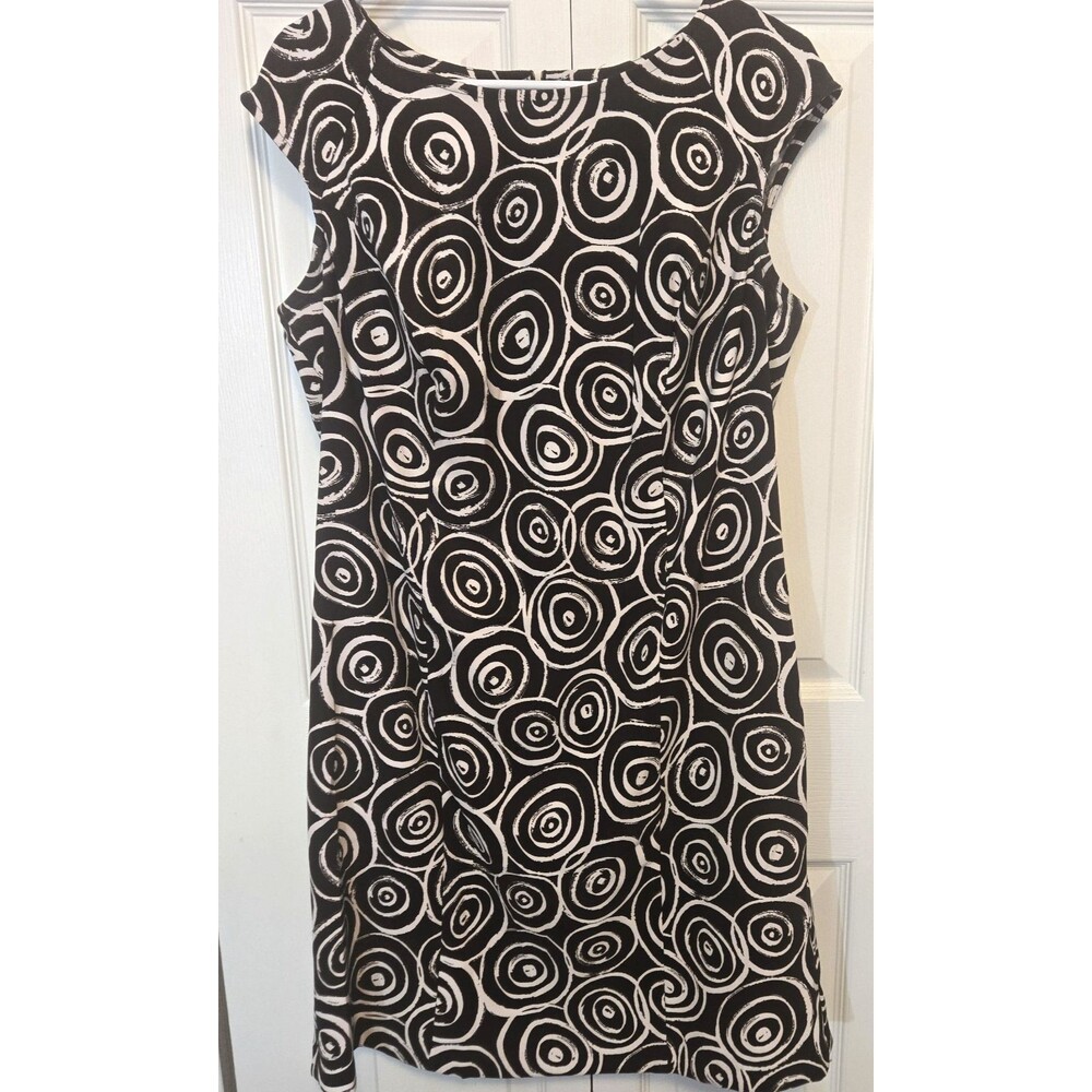 Kim Rogers Womens Brown Sheath Dress Swirl Pattern Cap Sleeve Back Zip Size 14